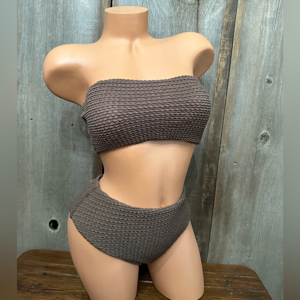 Amazon High Cut Bandeau Bikini Set in Brown Size Medium
